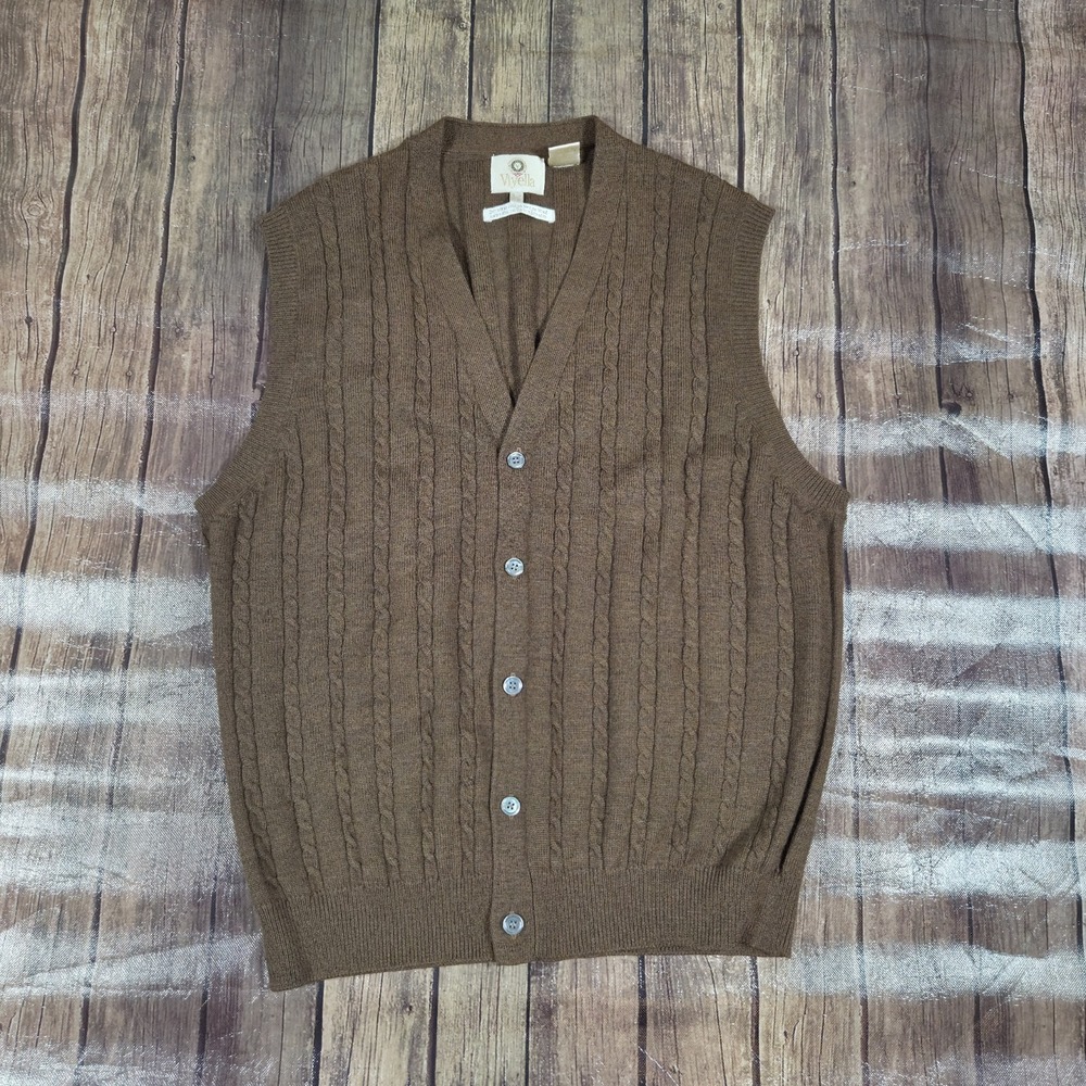 Vintage Viyella Cable Knit Merino Wool Sweater Vest Mens L Brown Grandpacore